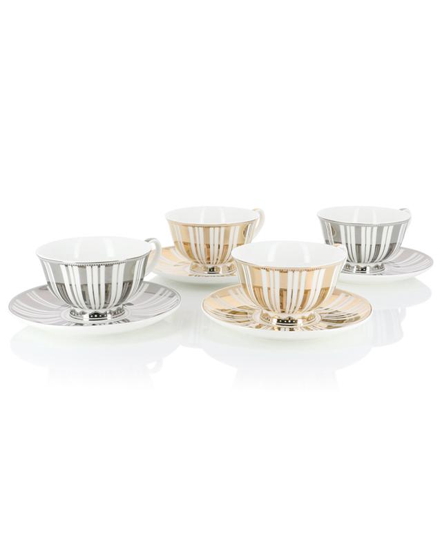 Stripes Gold + Silver set of 4 teacups POLS POTTEN