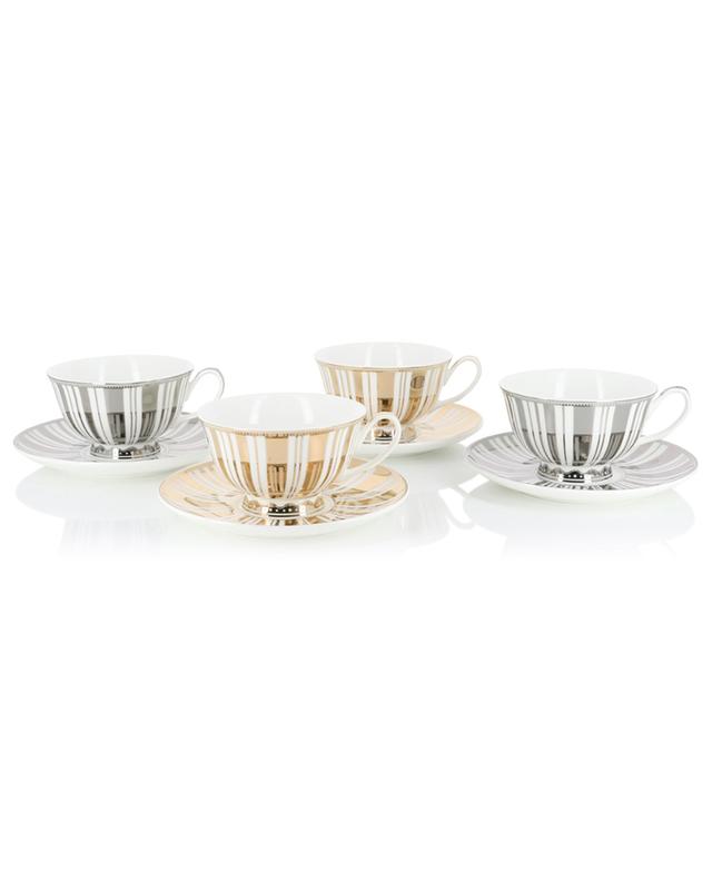 Stripes Gold + Silver set of 4 teacups POLS POTTEN