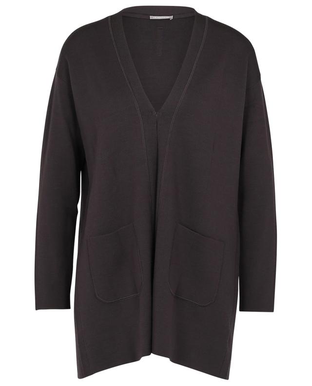 Long V-neck cardigan with patch pockets in wool HEMISPHERE