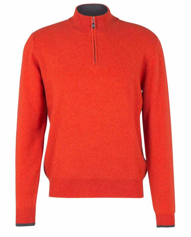 FEDELI Thin cashmere jumper with zippered mock collar and rice knit ...