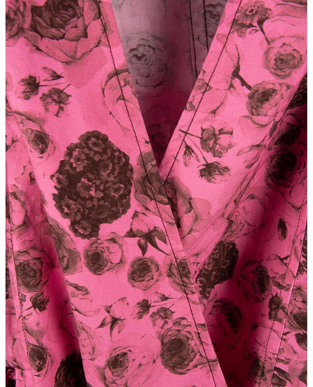 Mini robe portefeuille en popeline imprimée roses Shocking Pink GANNI