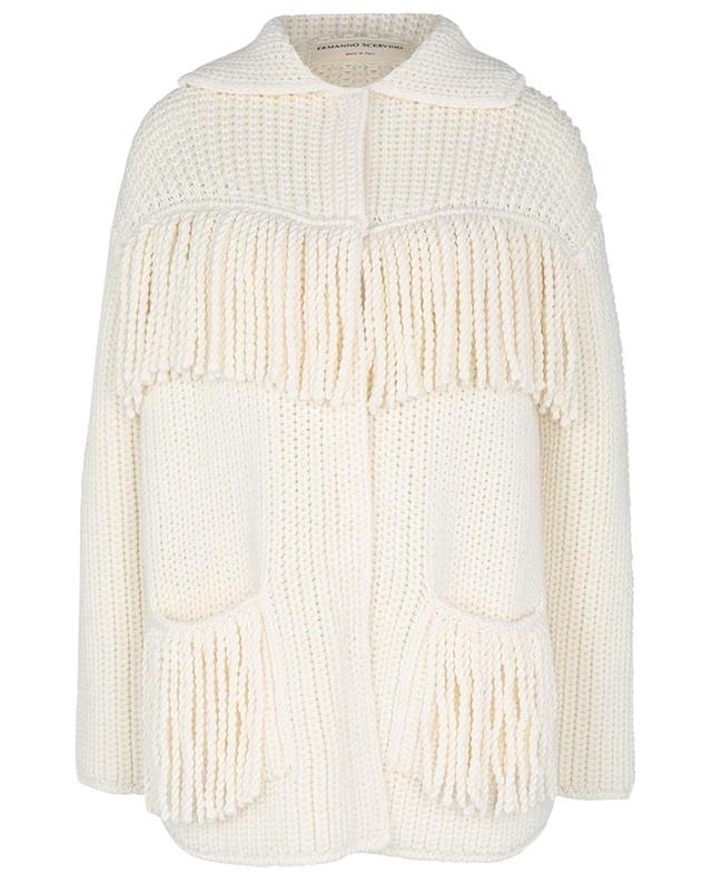 Oversized fringed knit shirt jacket in wool ERMANNO SCERVINO