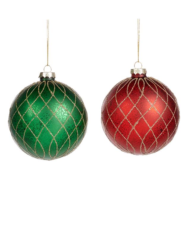 Set deux boules Noël rouges et vertes GOODWILL