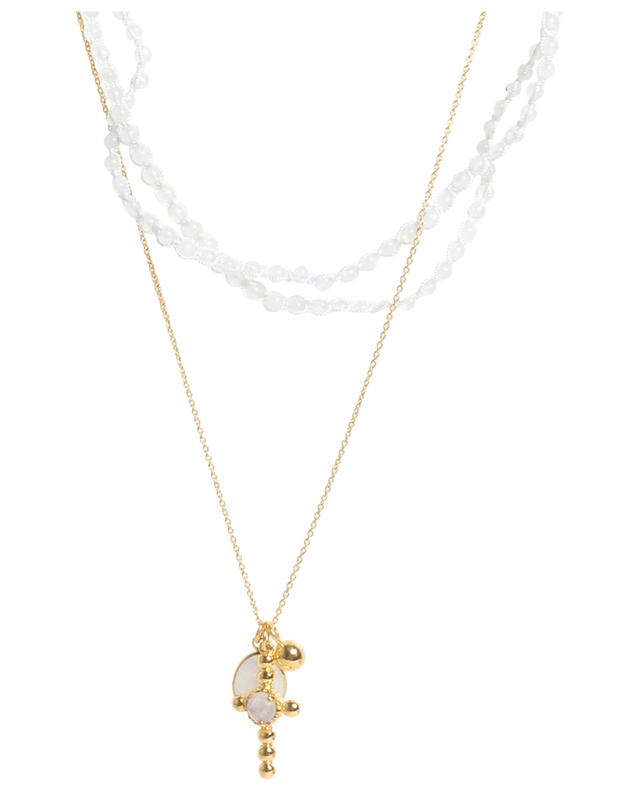 Halskette aus Halbedelstein-Perlen mit Kreuz Bohème CAROLINE DE BENOIST