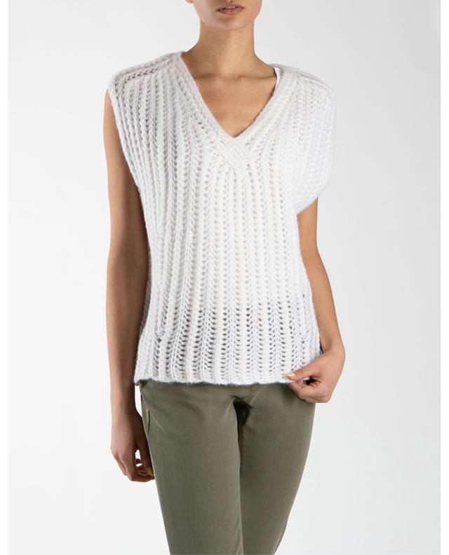 Sleeveless openwork jumper with V-neck in cashmere and silk HEMISPHERE