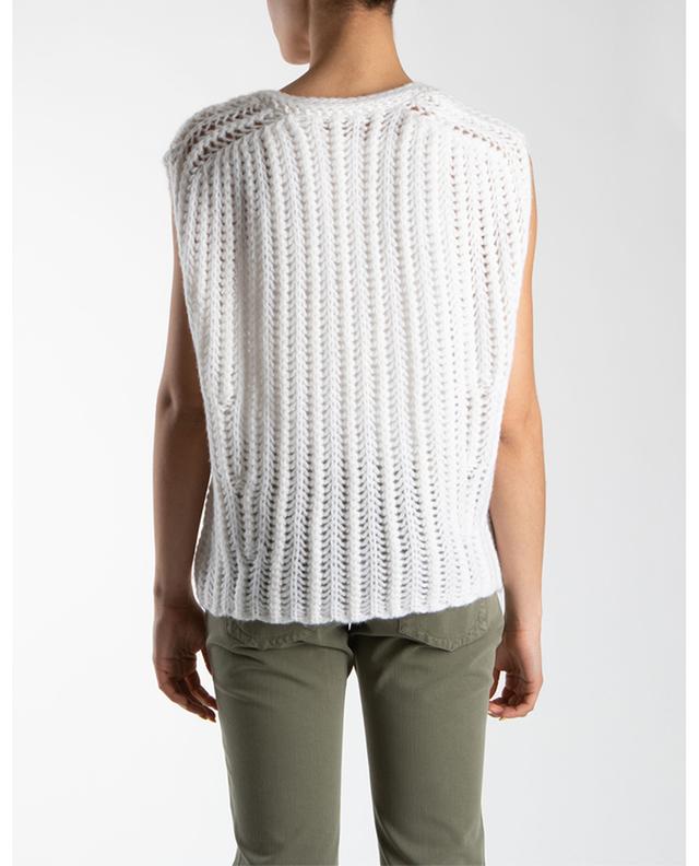 Sleeveless openwork jumper with V-neck in cashmere and silk HEMISPHERE