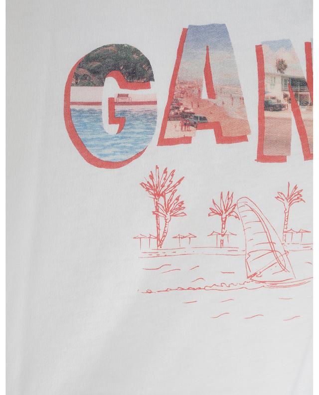 T-shirt à manches courtes en coton bio imprimé logo plage GANNI