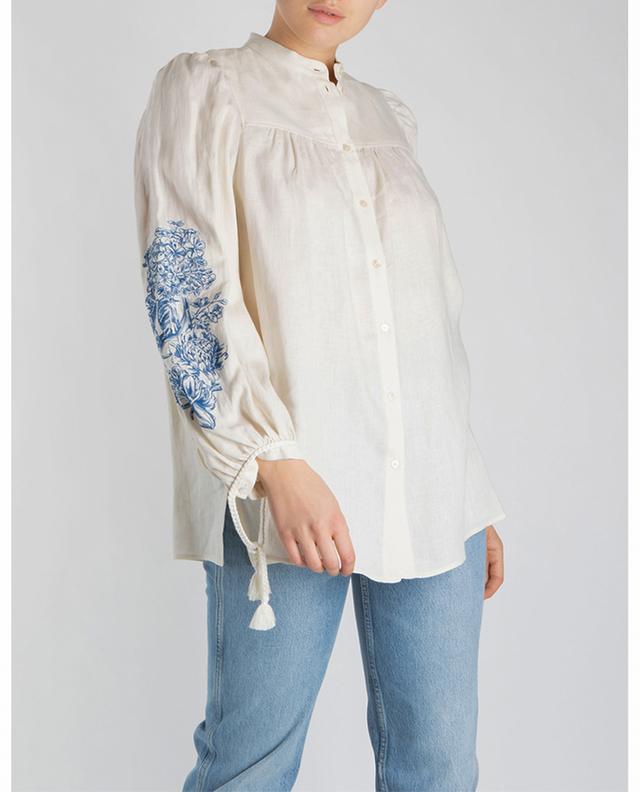 Large flower embroidered puff sleeve linen blouse WEEKEND MAX MARA