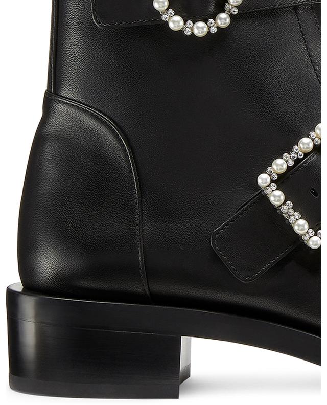 Ryder Pearl Geo Buckle flat leather ankle boots STUART WEITZMAN