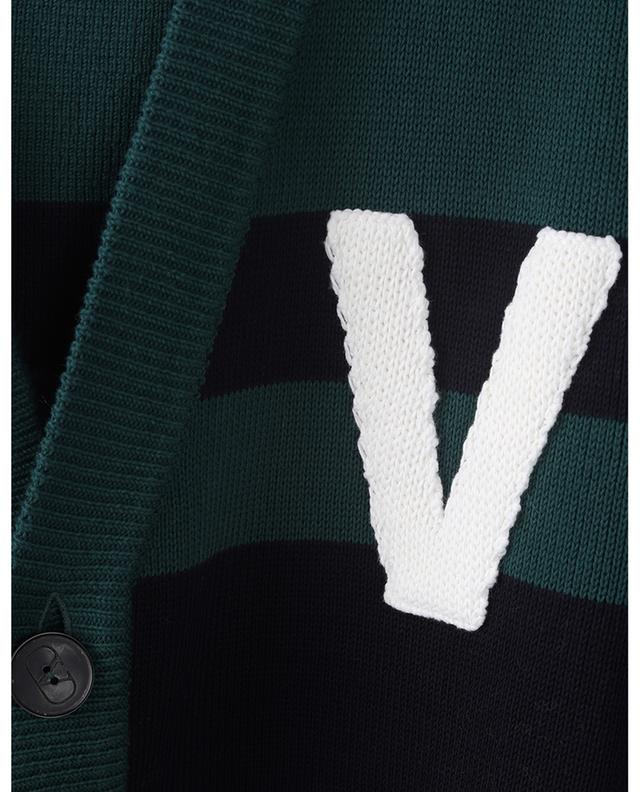 V patch adorned striped V-neck cardigan in cotton VALENTINO