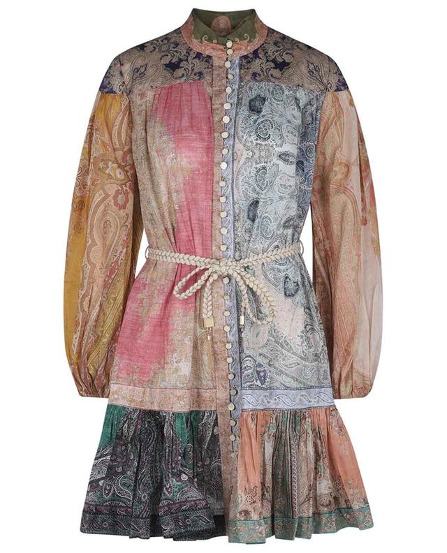 Mini robe chemise en voile de coton Anneke Spliced Lantern ZIMMERMANN