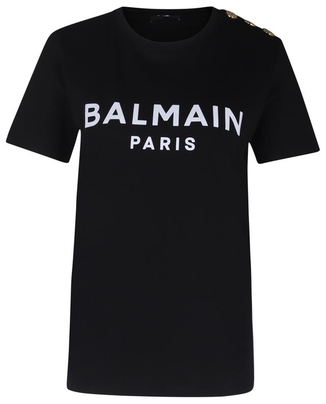 T-shirt à col rond et manches courtes détail boutons imprimé logo BALMAIN