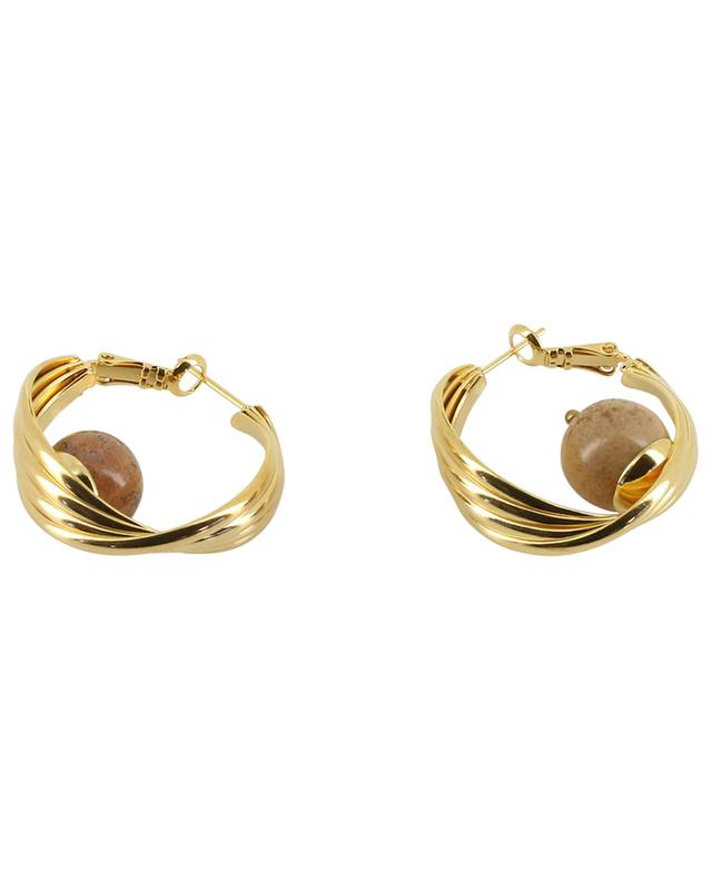 Sonia Hoops Twisted golden hoop earrings with stone beads D&#039;ESTRËE