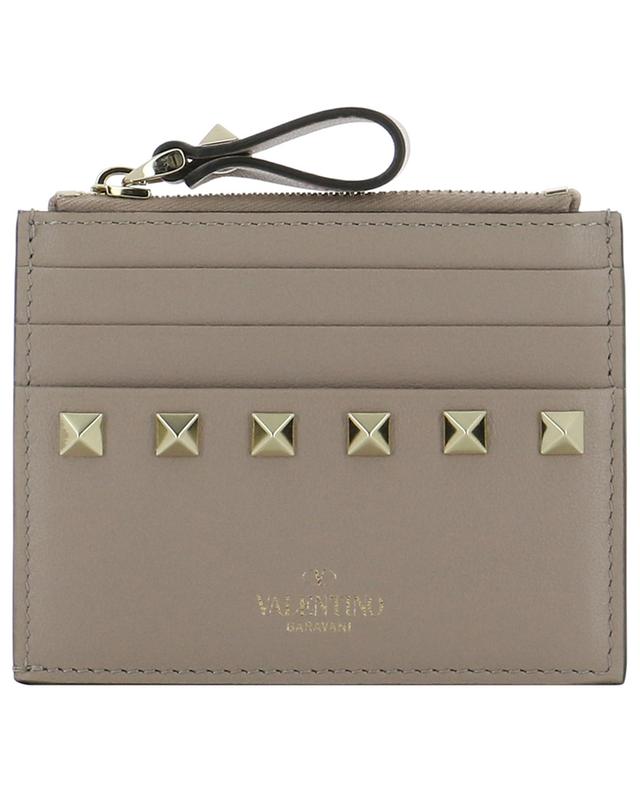 Rockstud small zippered calf leather card case VALENTINO
