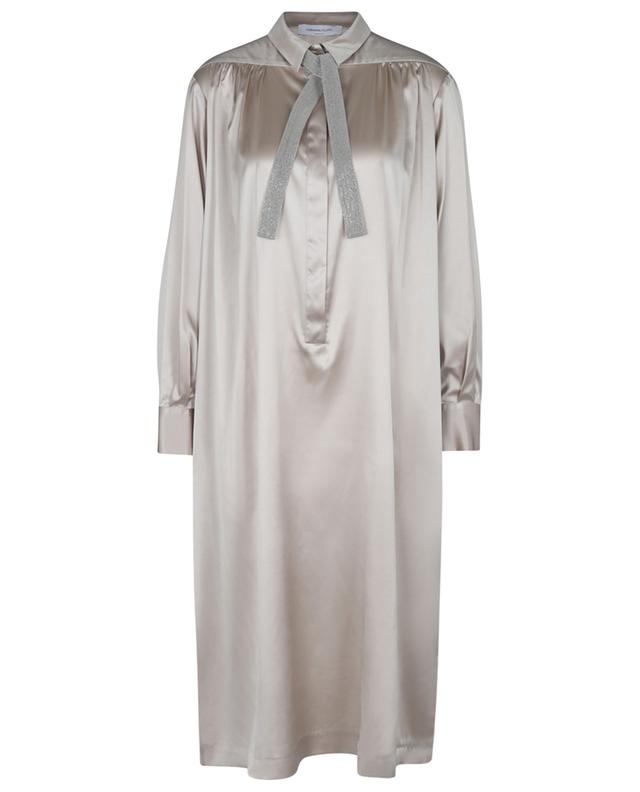 Midi-length tunic dress with necktie in silk satin FABIANA FILIPPI