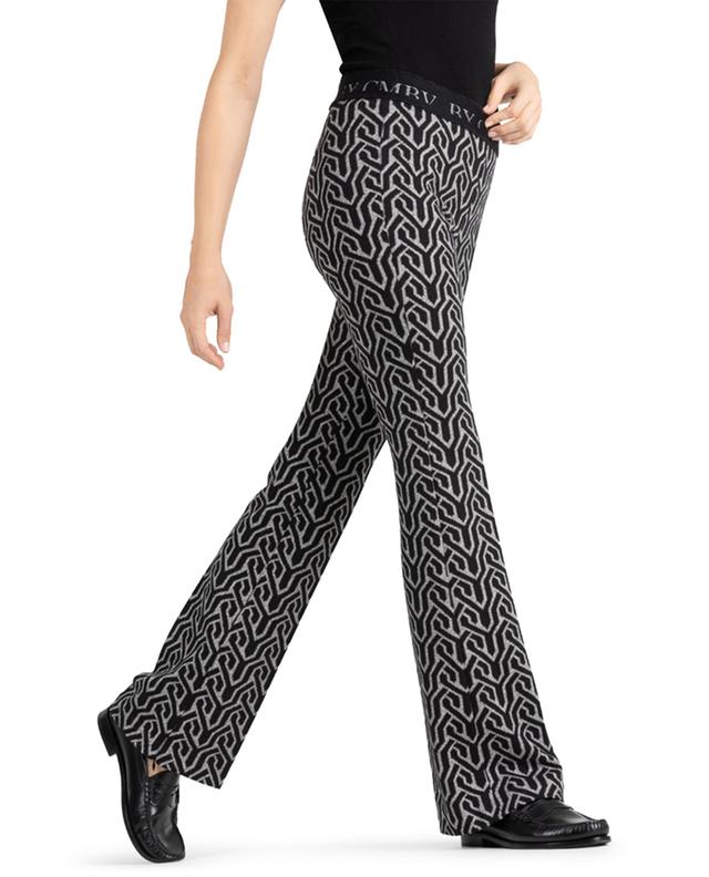 Flower slim fit cable knit pattern jacquard trousers CAMBIO