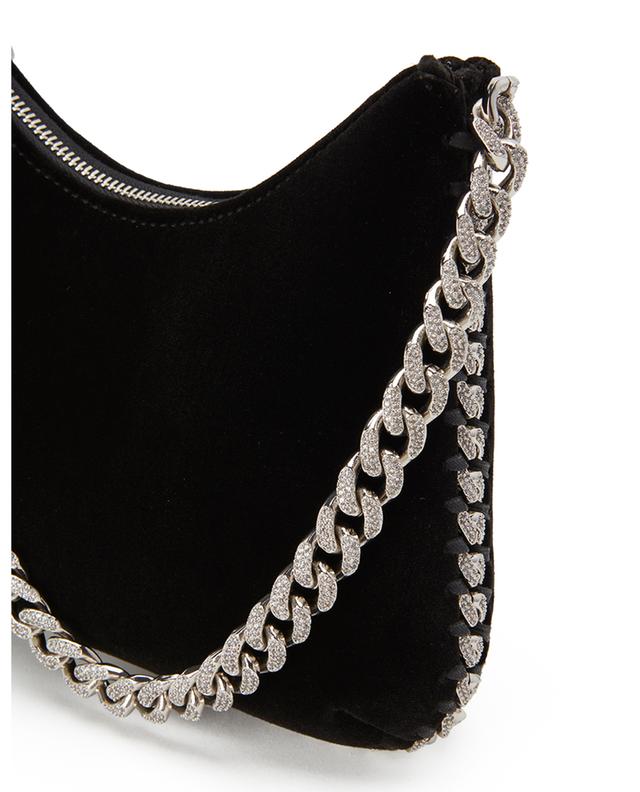 Women Black Falabella Mini Velvet and Crystal Chain Shoulder Bag