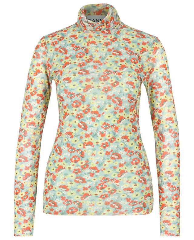 Floral mesh stand-up collar top GANNI