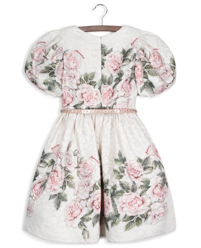 Garden Roses printed girl&#039;s brocade dress MONNALISA