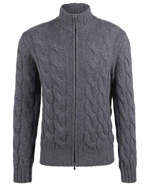 Zip-up stand-up collar cable knit cashmere cardigan GRAN SASSO