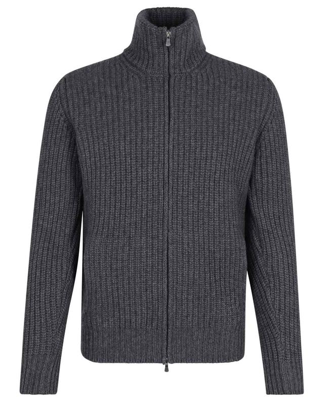 Rib knit cashmere zip-up cardigan with stand-up collar GRAN SASSO