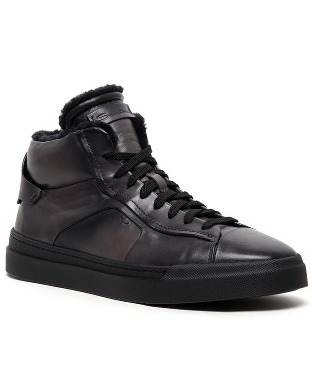Leather and fur high-top sneakers SANTONI