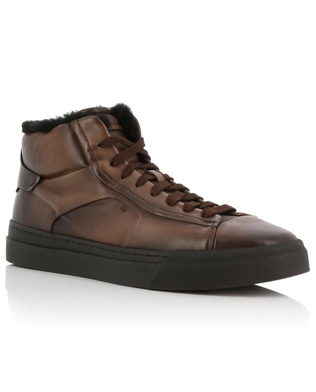 Fur-lined high-top vintage leather sneakers SANTONI