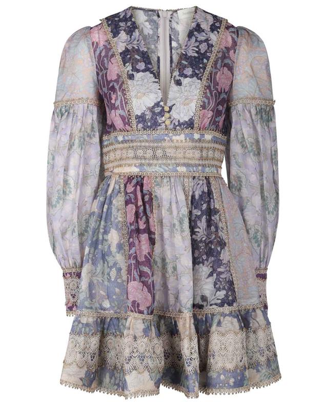 Mini robe fleurie en lin et soie Celestial Lace Panelled ZIMMERMANN