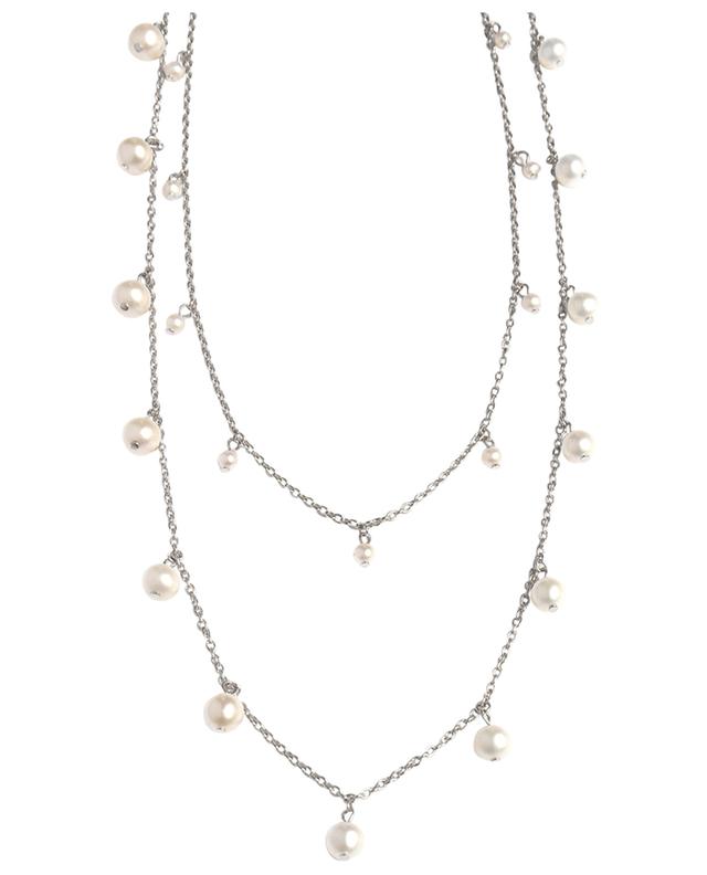 Akoya long pearl adorned silver necklace AVINAS