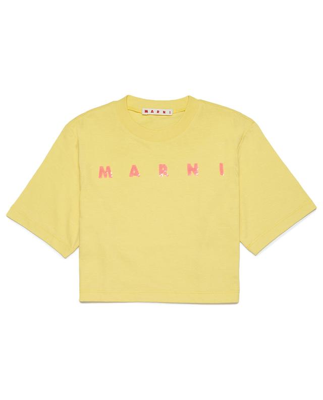 Sequin logo adorned girl&#039;s cropped T-shirt MARNI