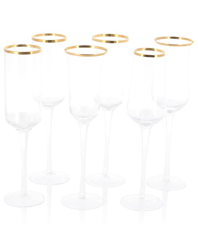 Diseguale set of six champagne flutes with gold rim BITOSSI
