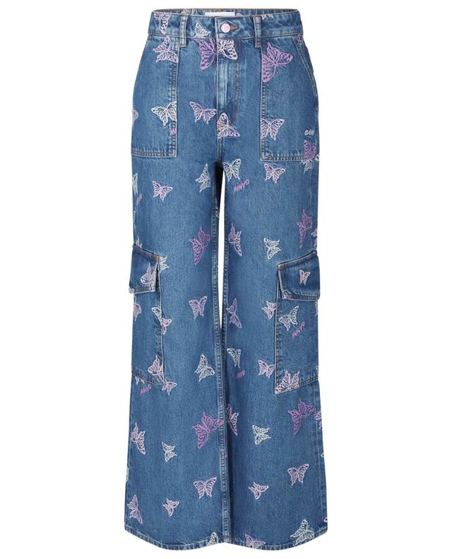 Angi butterfly embroidered high-rise straight leg cargo jeans GANNI