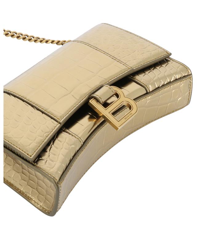 Hourglass chain wallet in metallic croc embossed leather BALENCIAGA