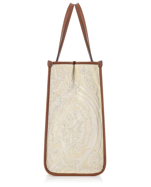 GLOBETROTTER' BEIGE SHOPPER BAG WITH PAISLEY MOTIF EMBROIDERY IN