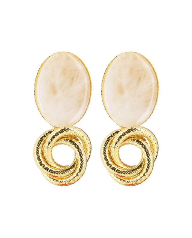 Boucles d&#039;oreilles dorées avec pierre de lune Sonia Flower D&#039;ESTRËE