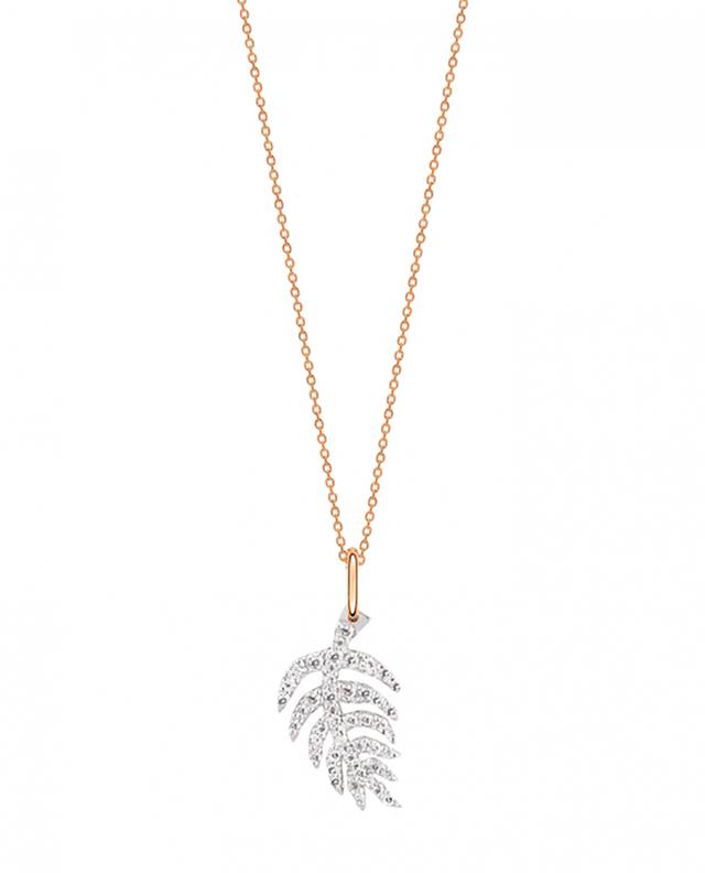 Mini Diamond Palms pink gold necklace GINETTE NY