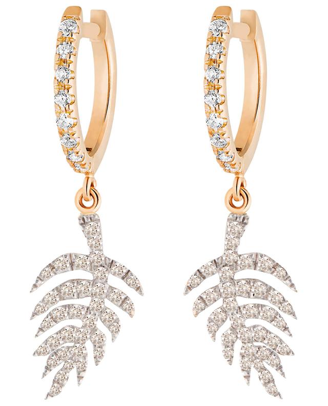 Palms pink gold and diamond hoop earrings GINETTE NY