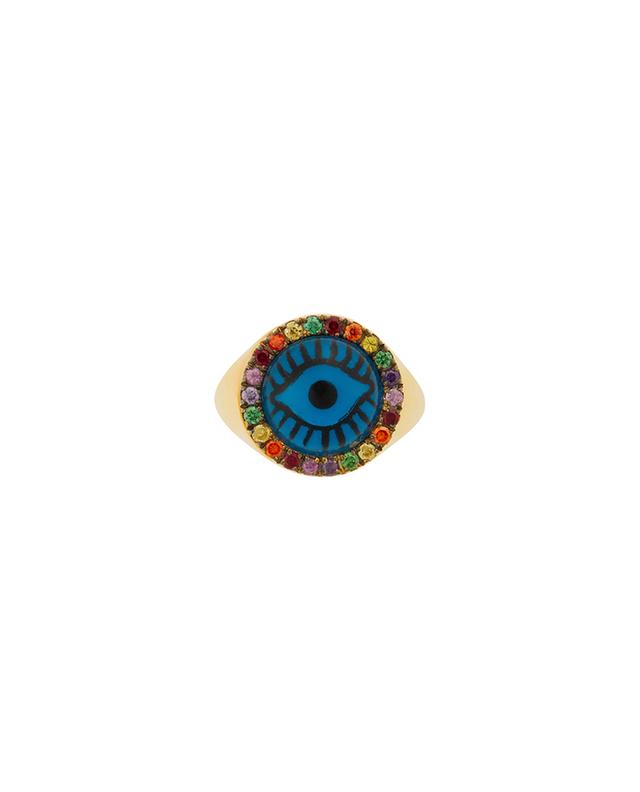 Vergoldeter Silber-Siegelring mit Zirkon Rainbow Evil Eye EYE M BY ILEANA MAKRI