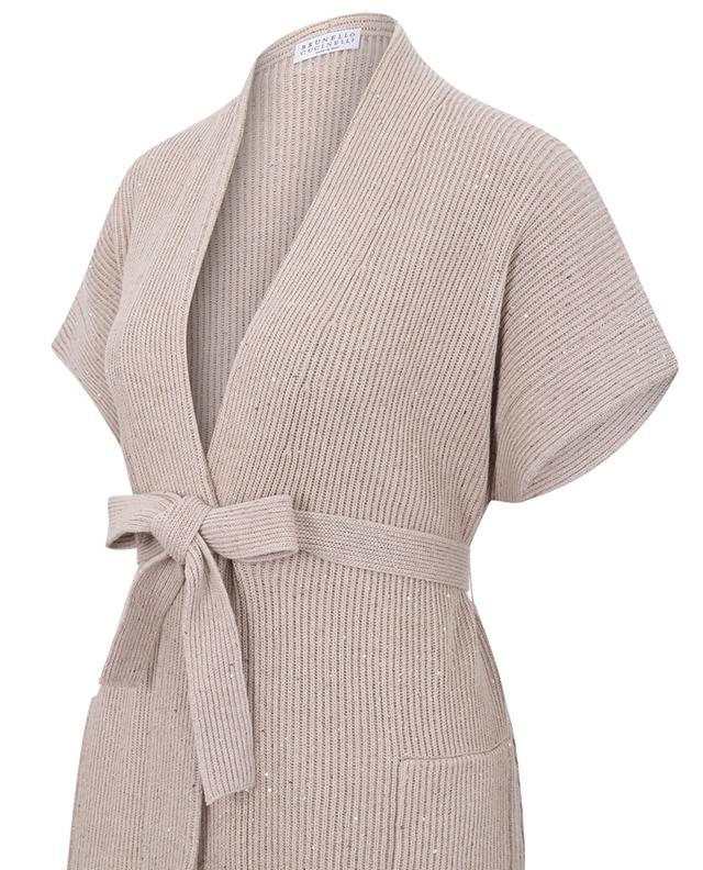 Cotton Diamond belted cardigan with short kimono sleeves BRUNELLO CUCINELLI