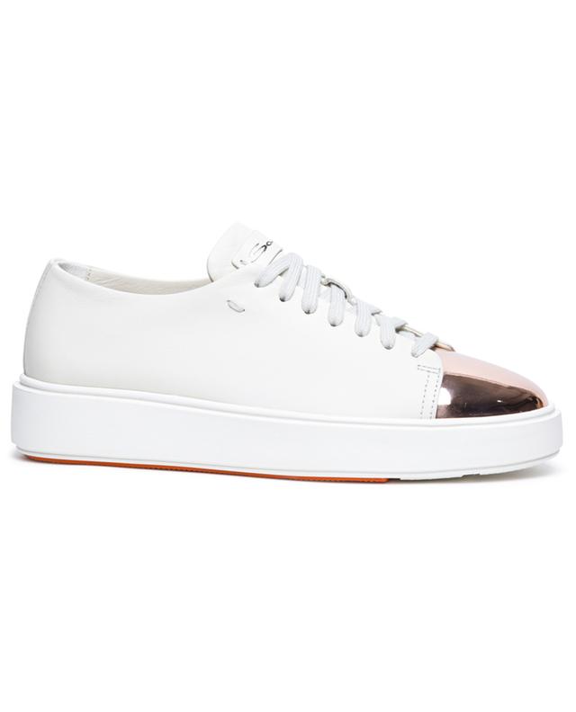 Low-top lace-up leather and metallic leather sneakers SANTONI
