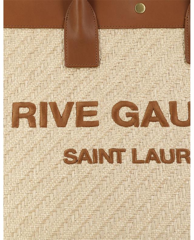 Saint Laurent Rive Gauche Logo-embroidered Raffia Tote Bag In Brown