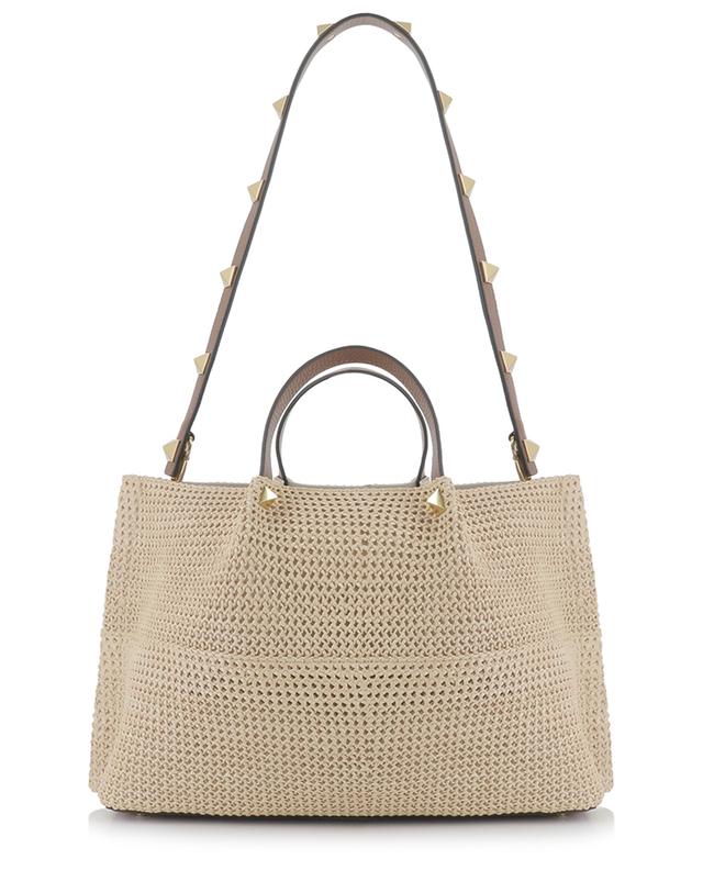 Valentino Garavani Garden Flower Rockstud Straw Tote Bag