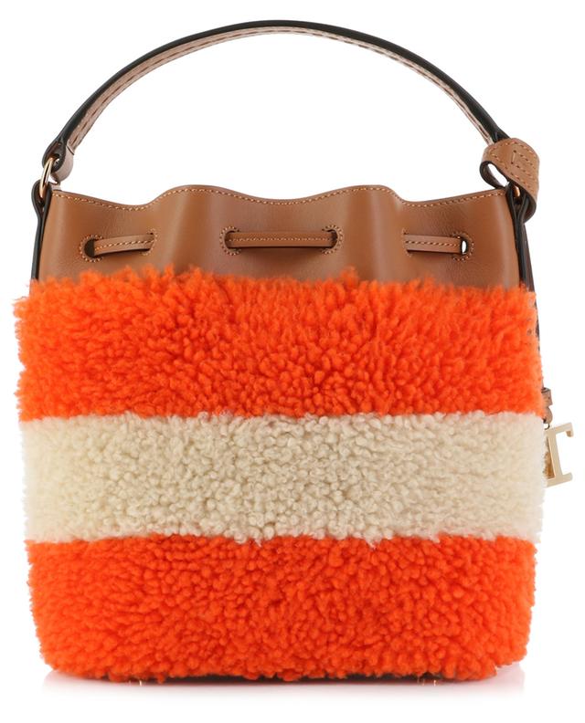 Timeless T striped fluffy micro bucket bag TOD&#039;S