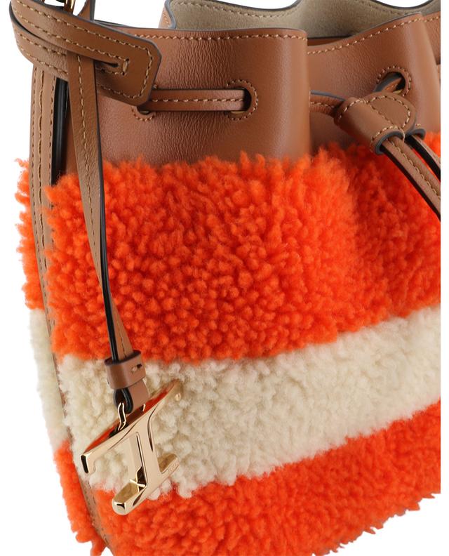 Timeless T striped fluffy micro bucket bag TOD&#039;S