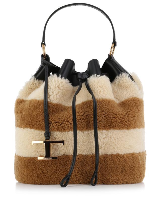 Timeless T Small striped bi-material bucket bag TOD&#039;S