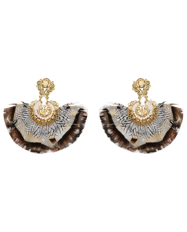 Boucles d&#039;oreilles ornées de perles et de plumes Yuca PM GAS BIJOUX