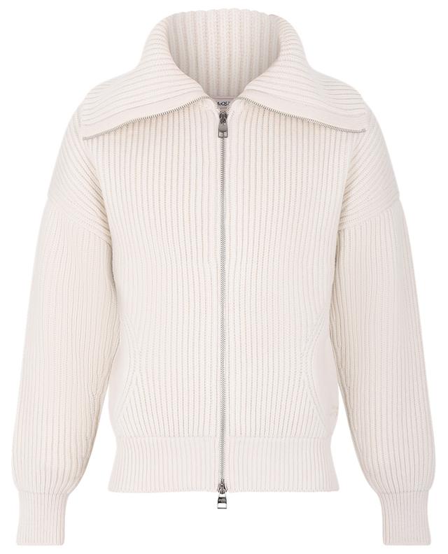 Full-zip chunky rib knit cardigan with stand-collar ALEXANDER MC QUEEN