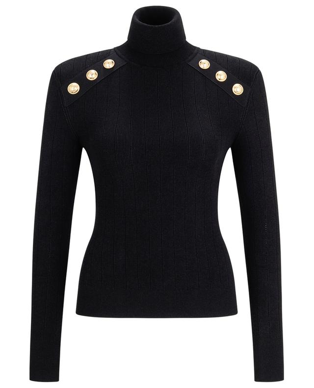Sheath jumper with stand-up collar and gold-tone buttons BALMAIN