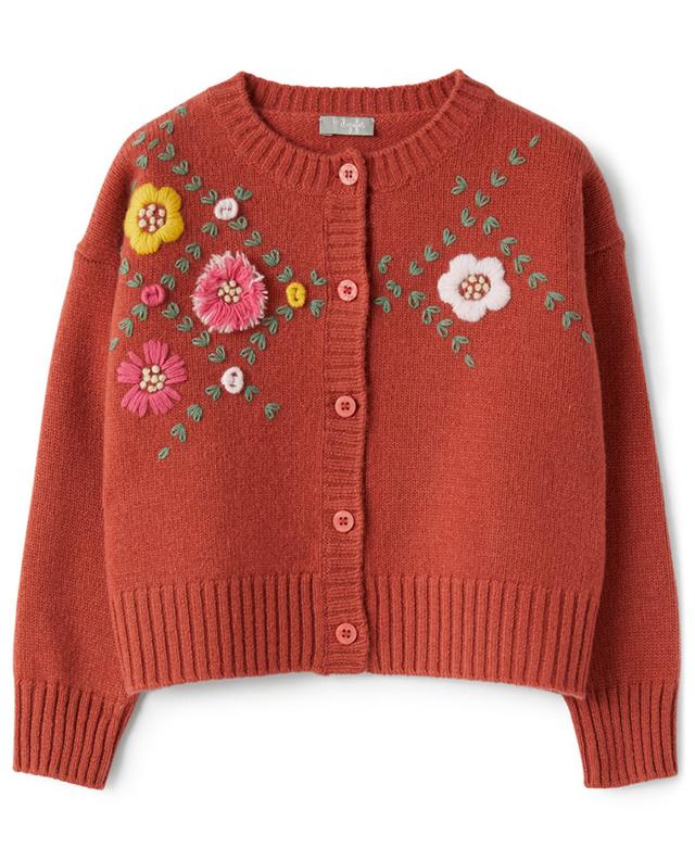 Flower embroidered girl&#039;s wool cardigan IL GUFO