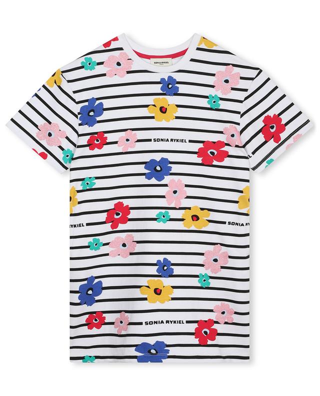 Stripe and flower adorned girl&#039;s T-shirt dress SONIA RYKIEL